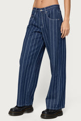 Kyler Pinstripe Mid Rise Baggy Jeans