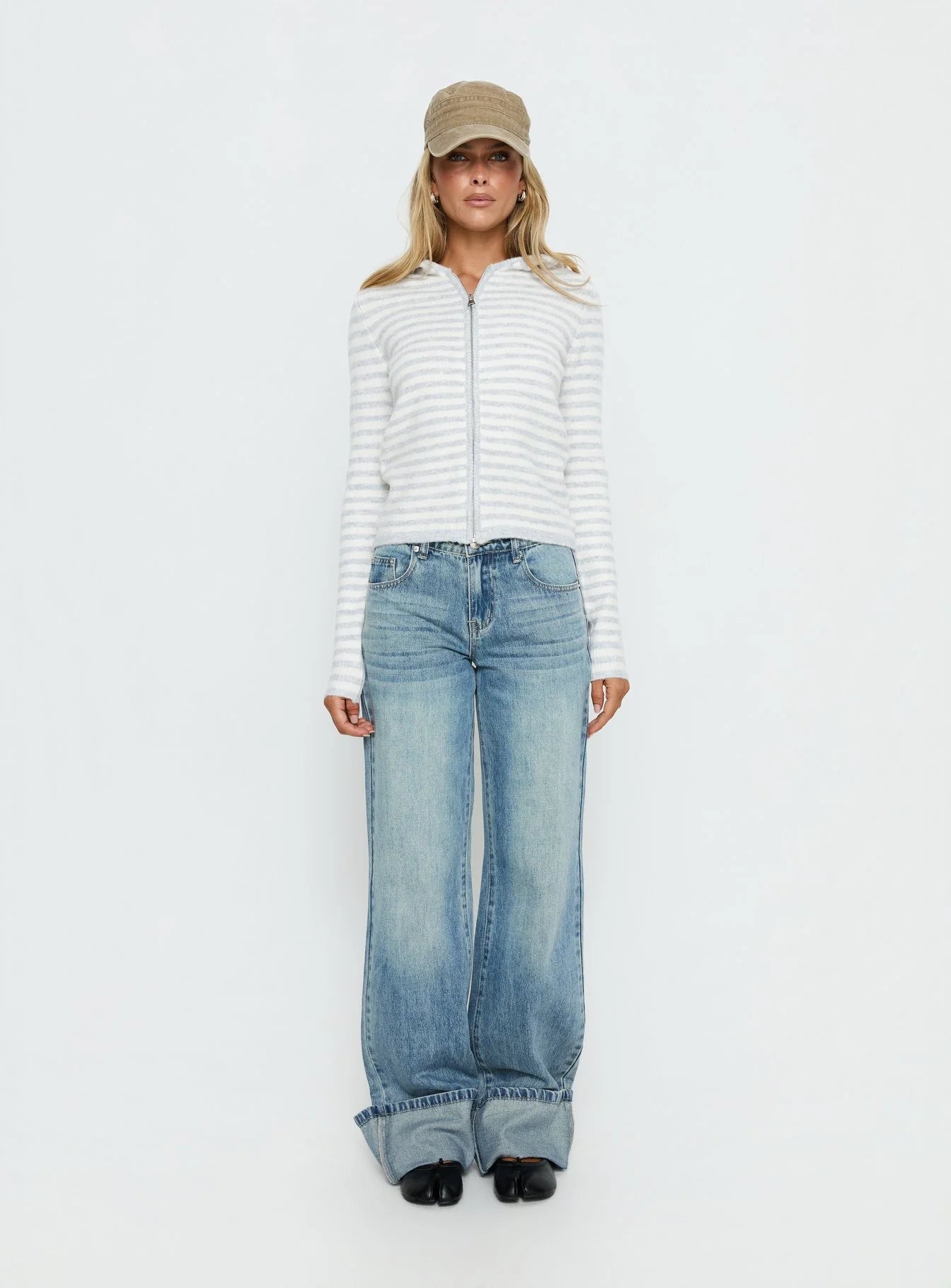 Superstars Zip Through Hoodie Grey / Cream Stripe