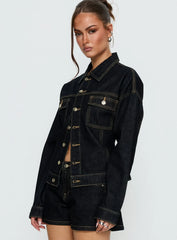 Caresse Cinched Denim Jacket Raw Denim