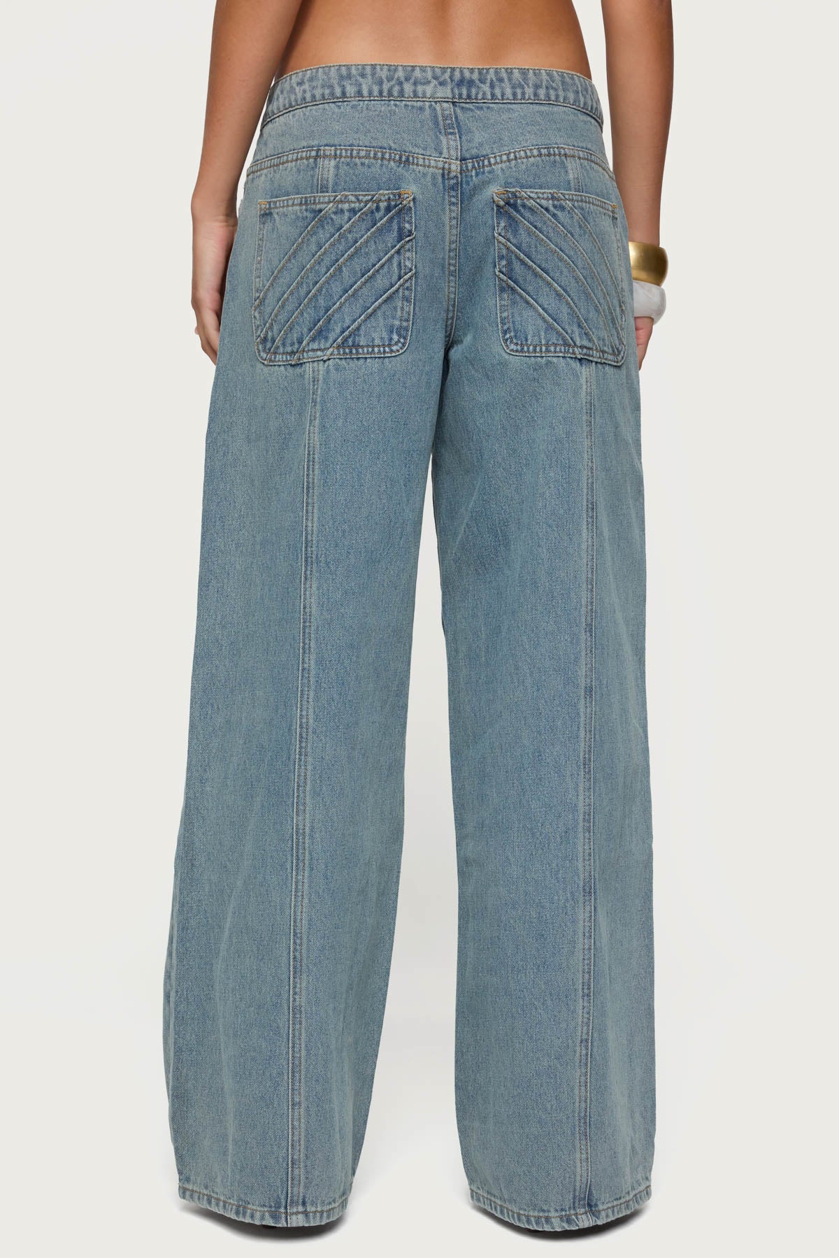 Stitch & Pleat Low Rise Baggy Jeans